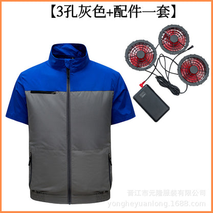 Cross-Border Summer Cooling Air-Conditioning Clothing with Fan Refrigeration Workwear Outdoor Heatstroke Prevention Fan Clothing Men's Labor Protection Clothing Work Clothes