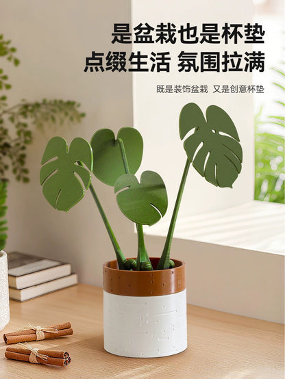Monstera coaster plant Bamboo Coaster Plant with Magnet 3D Printing Cross-border Explosions