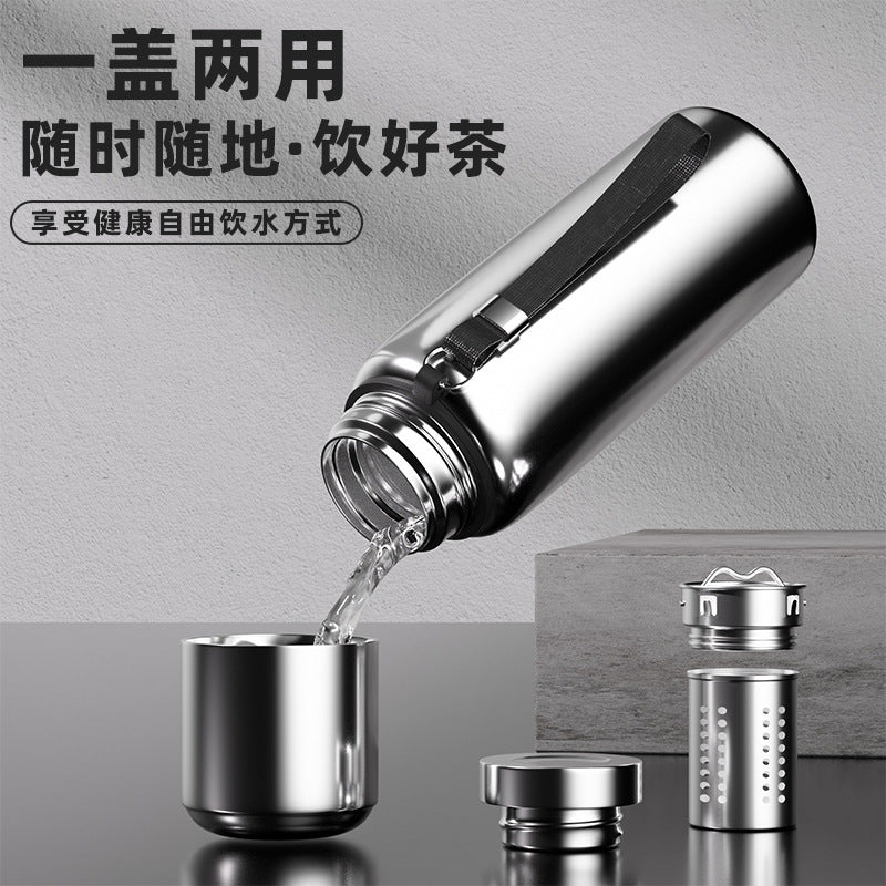 Outdoor Large-Capacity All-Steel Kettle for Men, Tea-Water Separation Vacuum Insulated Cup, 316 Stainless Steel Hiking Sports Water Cup