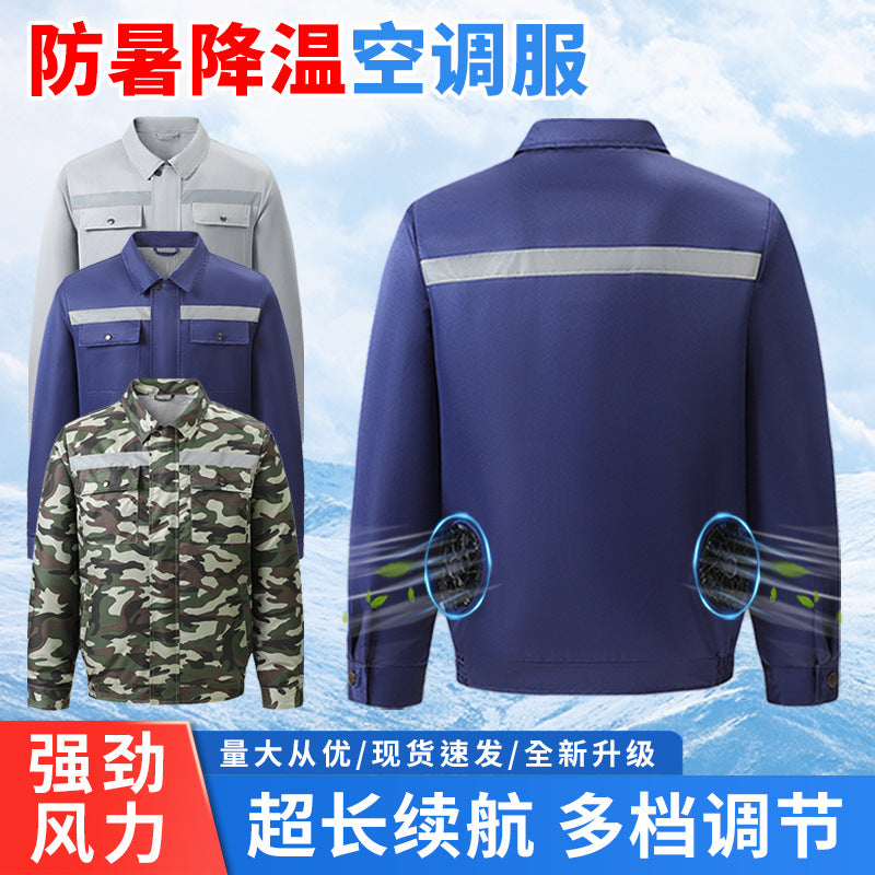 Cross-Border Cooling Air-Conditioning Clothing with Reflective Strips and Fan Cooling Clothing for Men and Women Labor Protection Summer Outdoor Work Clothes