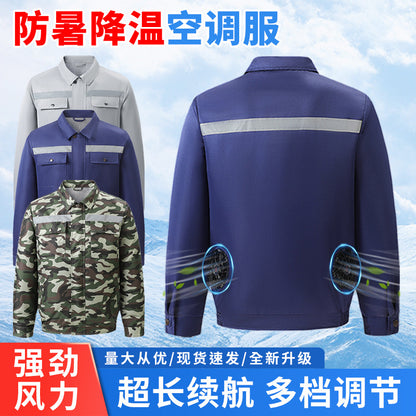 Cross-Border Cooling Air-Conditioning Clothing with Reflective Strips and Fan Cooling Clothing for Men and Women Labor Protection Summer Outdoor Work Clothes