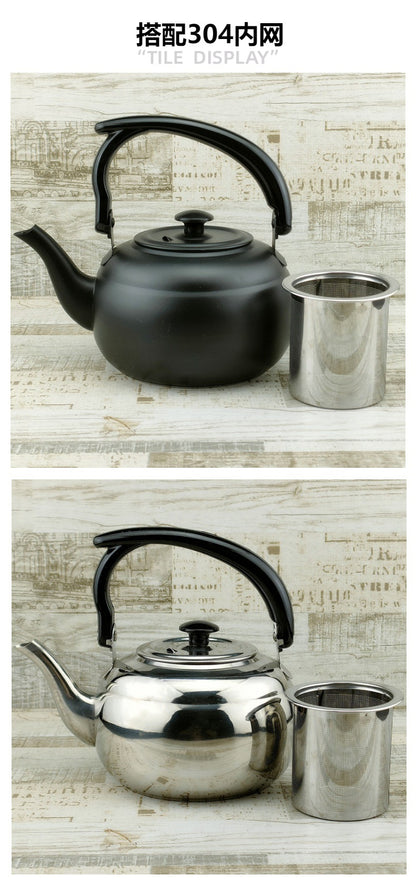 Factory wholesale stainless steel kettle black classic household compact simple teapot restaurant with filter teapot