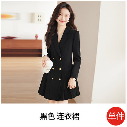 French Hepburn Style Small Black Dress High Sense High Cold Royal Sister Fried Street Small Fragrance Style Pleated Professional Suit dress Summer
