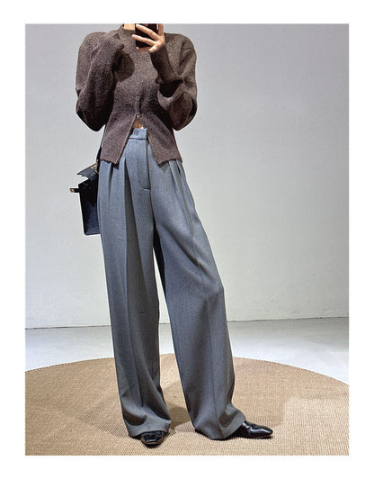 Spring and Autumn New Style Old Money Style Brown Coffee Color Suit Pants for Women, Wide-Leg Pants with Drape Effect, Slimming, Extended Length for Tall Individuals, Straight-Leg Pants