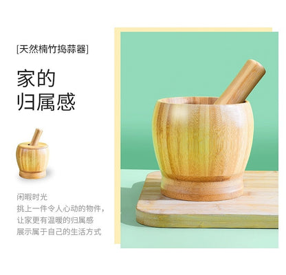 Garlic Mashing Pot Garlic Mashing Pot Mortar Mashing Garlic Mashing Pot Household Garlic Pot Mashing Pot Press Garlic Stick Spicy Bamboo and Wood