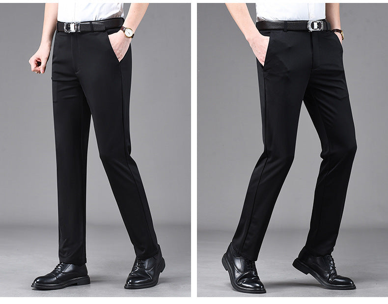 Business Casual Pants Men's Vertical Straight Dress Men's Spring and Summer Loose plus size Non-ironing Long Pants Stretch Pants