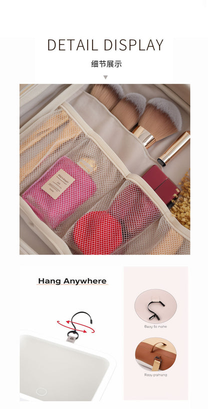 LED with Mirror Cosmetic Bag Light Luxury High-end Toiletry Bag 2024 New Portable Large Capacity Brush Transparent Ins