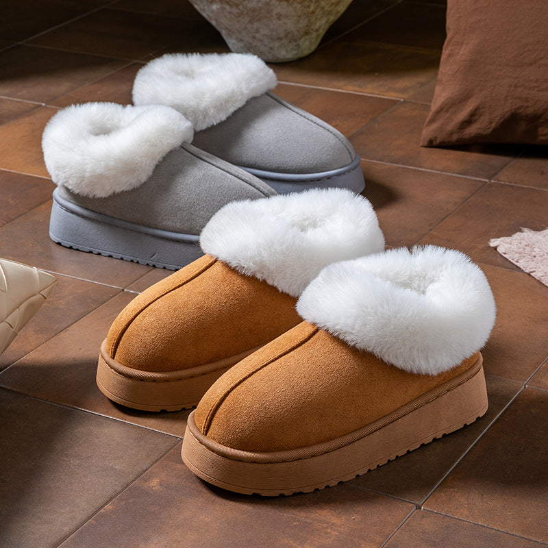 Cotton Slippers for Women in Autumn and Winter, Warm Outer Wear, Thick-Soled Velvet, Non-Slip Bags, Comfortable Home Indoor High-Heeled Cotton Shoes
