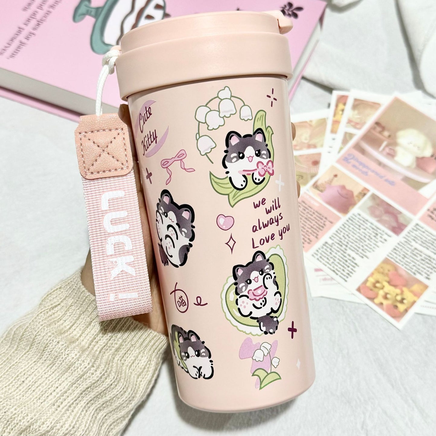 New cute thermos cup 316 stainless steel coffee cup portable double drink portable men's and women's straw accompanying cup