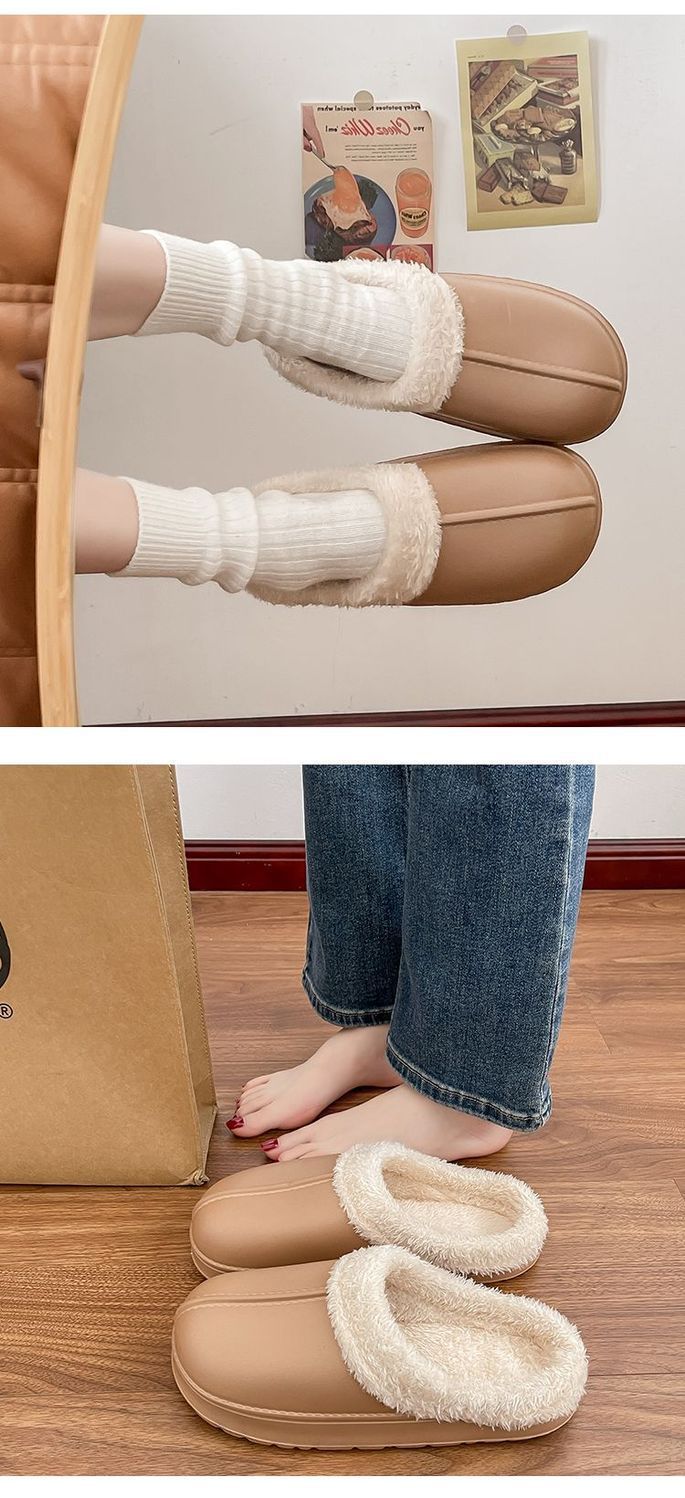 Women's Cotton Slippers for Winter 2025, Indoor Home Non-Slip Autumn and Winter Cold-Proof Closed-Toe Waterproof Fur Slippers for Winter Home Use