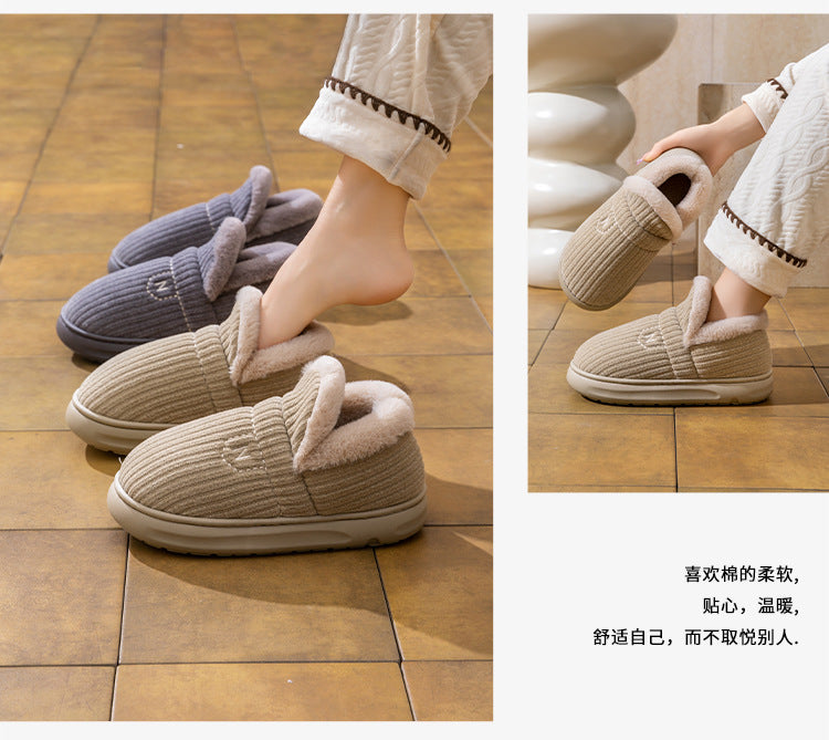 Letuo's New Winter Bag-Heeled Cotton Shoes for Women, Home Indoor and Outdoor Thick-Soled Non-Slip Soft-Soled Couple's Furry Shoes for Men