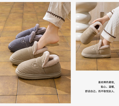 Letuo's New Winter Bag-Heeled Cotton Shoes for Women, Home Indoor and Outdoor Thick-Soled Non-Slip Soft-Soled Couple's Furry Shoes for Men