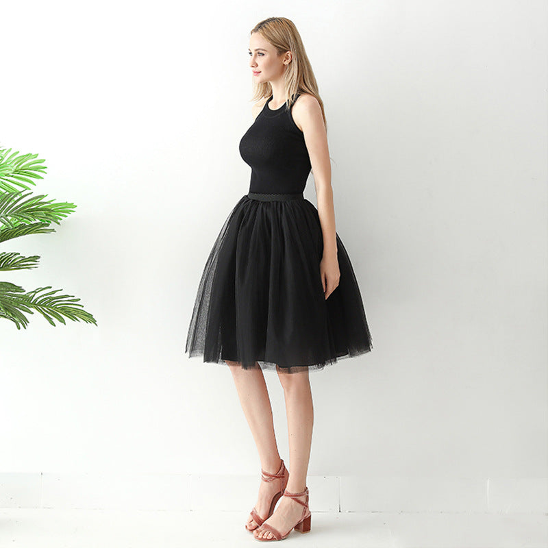 Europe and the United States high waist mesh skirt Tutu skirt strength manufacturers 7 65cm elastic waist cross-border Net red skirt adult