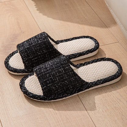 Linen Slippers for Women Spring & Fall Sweat-Absorbent Home Silent Japanese Cotton and Linen Indoor Non-Slip Breathable Slippers for Men All Seasons Wholesale