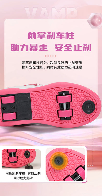 Cross-Border Supply of New Children's Four-Wheel Roller Skates for Girls and Primary School Students with Brakes and Invisible Pulley Sports Shoes