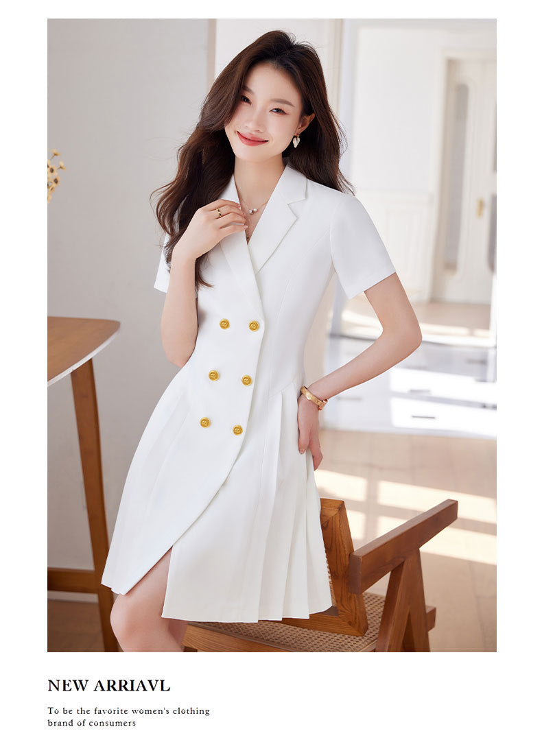 French Hepburn Style Small Black Dress High Sense High Cold Royal Sister Fried Street Small Fragrance Style Pleated Professional Suit dress Summer