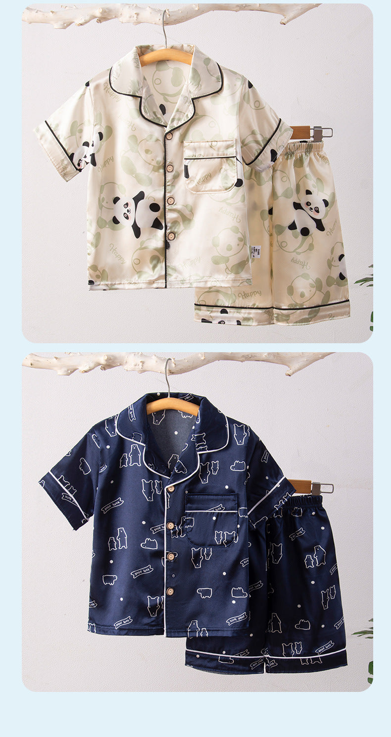 Children's Home Suit Summer Thin Boys and Girls Short-sleeved Cropped Pants Air-conditioning Suit 3-8 Children's Pajamas