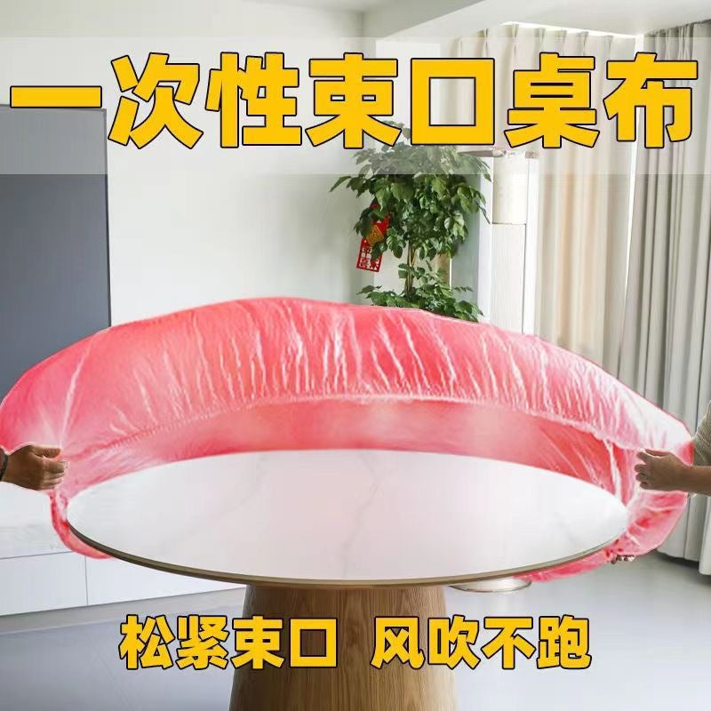 Disposable Tablecloth with Elasticated Edges for Round and Square Tables, Thickened Multifunctional Dining Tablecloth, Red Banquet Windproof Elastic Table Cover