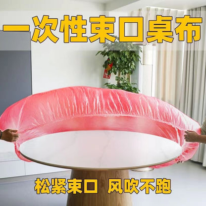 Disposable Tablecloth with Elasticated Edges for Round and Square Tables, Thickened Multifunctional Dining Tablecloth, Red Banquet Windproof Elastic Table Cover