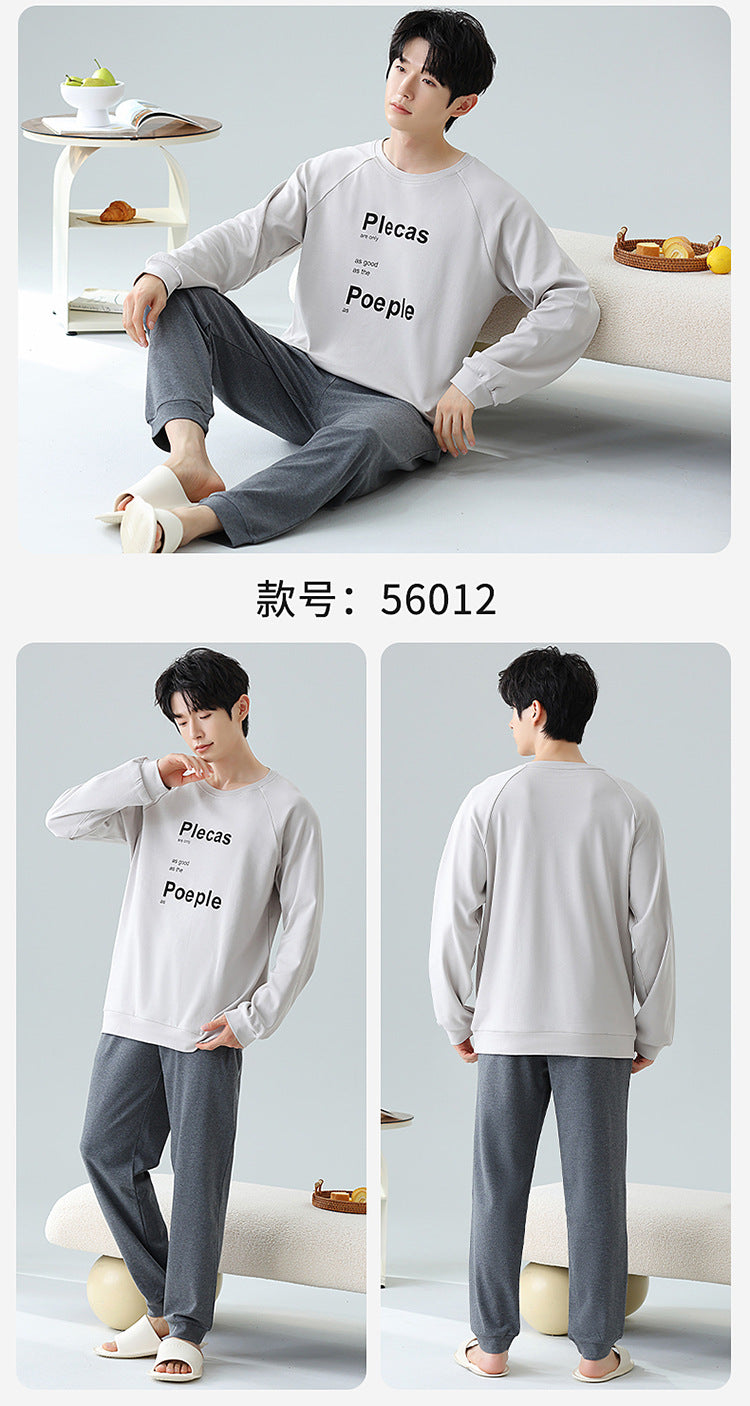 Plus Size 5XL 100% Cotton Men's Long-Sleeved Pajamas Spring & Fall Long-Sleeved 105kg Can Be Worn Outside Home Clothes Set