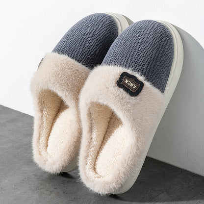 Cotton Slippers for Women, Fashionable Winter Indoor Home Non-Slip Plush Warm Couple Style Fleece-Lined Thick-Soled Cotton Slippers for Men