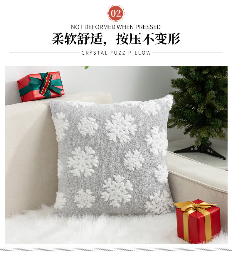 New Christmas Pillow Case Snowflake Velvet Jacquard Christmas Tree Elk Pillow Cushion Cross-border Holiday Decoration Cushion Cover