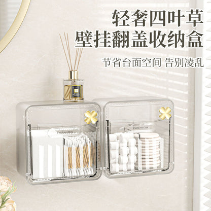 Cotton Swab Storage Box, Wall-Mounted, No-Drill, Elastic Band, Makeup Cotton, Makeup Remover Wipes Storage Box, Bathroom Hairpin Organizer Box