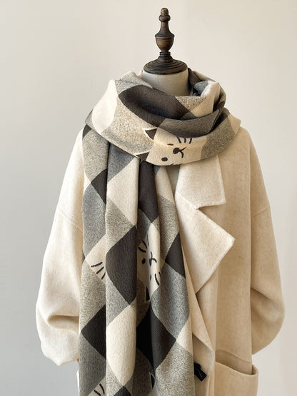 Niche Designer Cartoon Cat Cute Cashmere Scarf Women's Autumn and Winter Warm Thickened Neck Shawl New