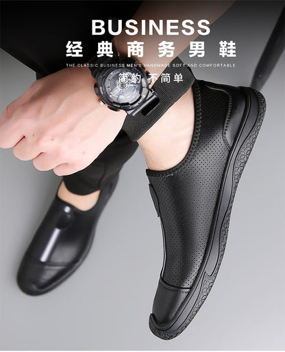 Doug Shoes Men's 2024 New Spring Lazy Slip-on Loafers Soft Bottom Driving Shoes Men's Hollow Leather Shoes