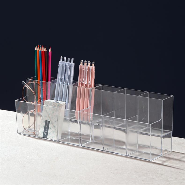 Pen Holder Desktop Stationery Storage Box Transparent Acrylic Multifunctional Student Pen Holder Office Note Pad Organizer Box