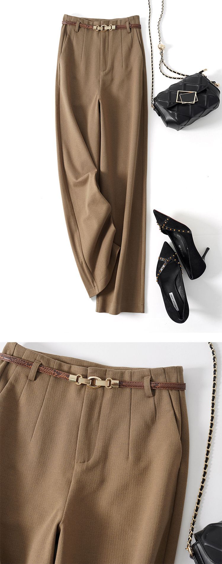 Lazy Style Woolen Pants for Women, New Autumn and Winter Wide-Leg Pants, Long Straight-Leg Pants, Thickened Woolen Casual Pants for Women