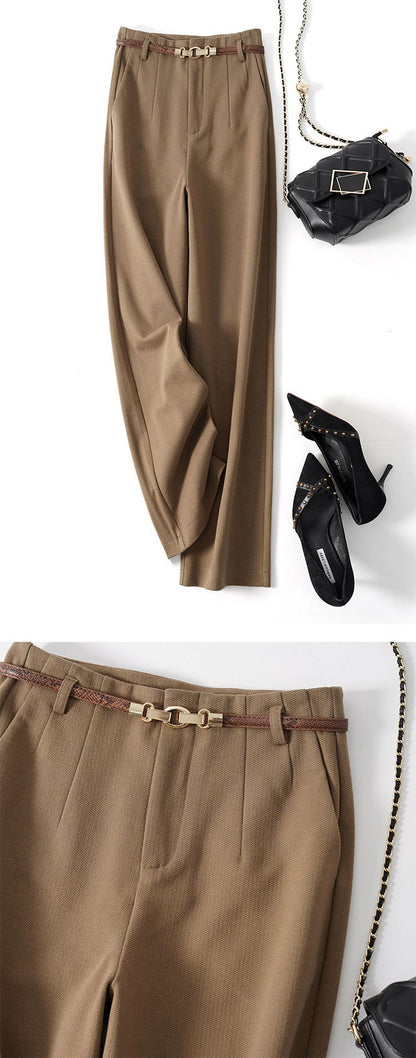 Lazy Style Woolen Pants for Women, New Autumn and Winter Wide-Leg Pants, Long Straight-Leg Pants, Thickened Woolen Casual Pants for Women