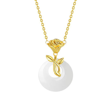Classic S925 Sterling Silver Necklace for Women, New Chinoiserie Rose and Field Jade Pendant, Simple Accessible Luxury Niche Accessories