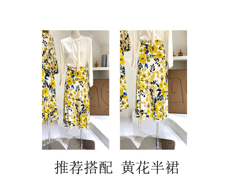 Silk Shirt for Women 2026 Spring and Summer New Style Long-Sleeved Scarf Collar Work Clothing Ol Style Pure Color Elegant Mulberry Silk Top