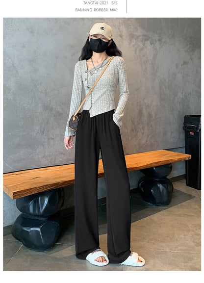 Wide Leg Pants Women's 2025 Summer Thin High Waist Dosing Straight Straight Pants Casual Loose All-match Slim-fit Mopping Pants