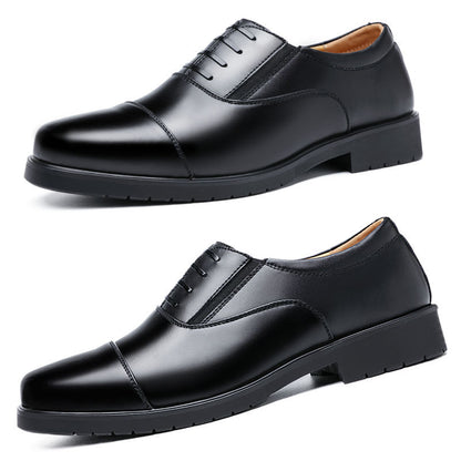 [Real cowhide] business formal leather shoes men's three-joint leather men's shoes summer breathable hidden height increasing shoes men