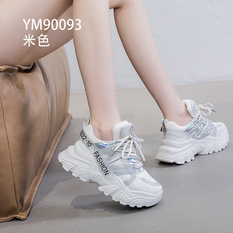2026 Spring and Autumn Style Dad Shoes, Internet Celebrity Rhinestone Breathable Genuine Leather Shoes for Petite People, Popular Purple Thick-Soled Sports Shoes, Trendy on Instagram