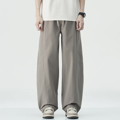 Danpaoni | summer thin casual pants men's American fashion retro loose straight pants elastic waist youth pants