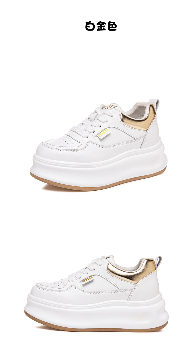 Thick-Soled White Sneakers for Women 2026 Spring and Autumn Hot-Selling Genuine Leather Breathable Sneakers for Women, Super Popular Versatile Casual Platform Shoes