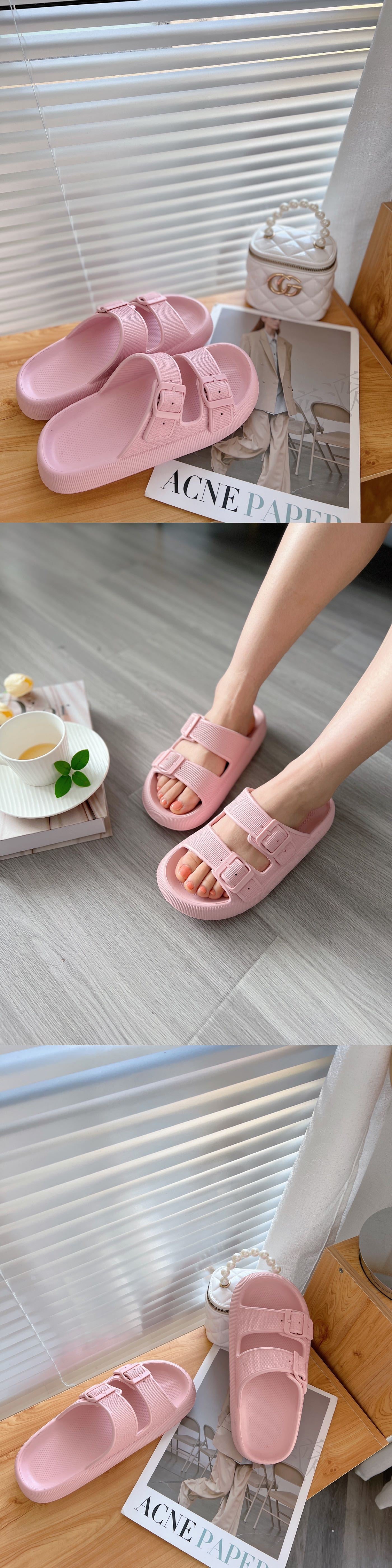 2026 New Thick-Soled Slippers, Wear-Resistant Double Buckle Eva Sandals, Couple's Summer Women's Outdoor and Indoor Slippers with a Soft Cushioning Feel