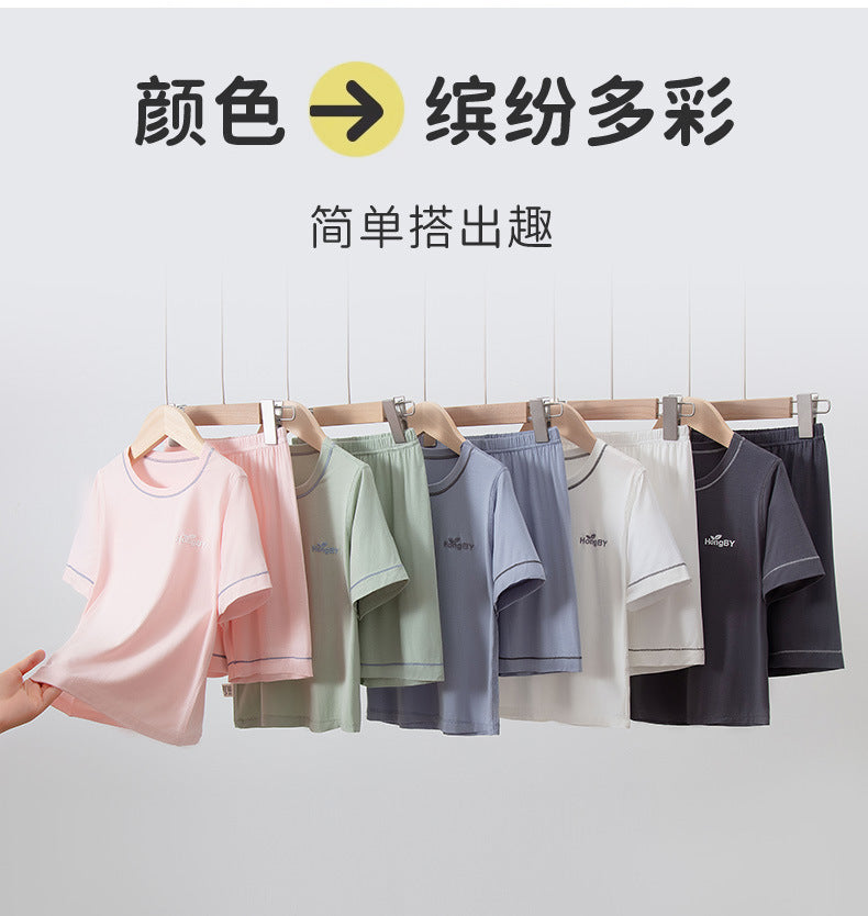 Summer Boys' Short-sleeved Shorts Modal Children's Pajamas Girls' Parent-child Home Clothes suit Children's Air-conditioning Clothes
