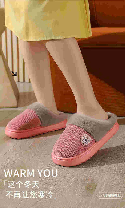 Autumn and Winter Cotton Slippers for Women 2025 New Home Indoor Couple Warm Plush Thickeneded Bottom Men's Cotton Slippers