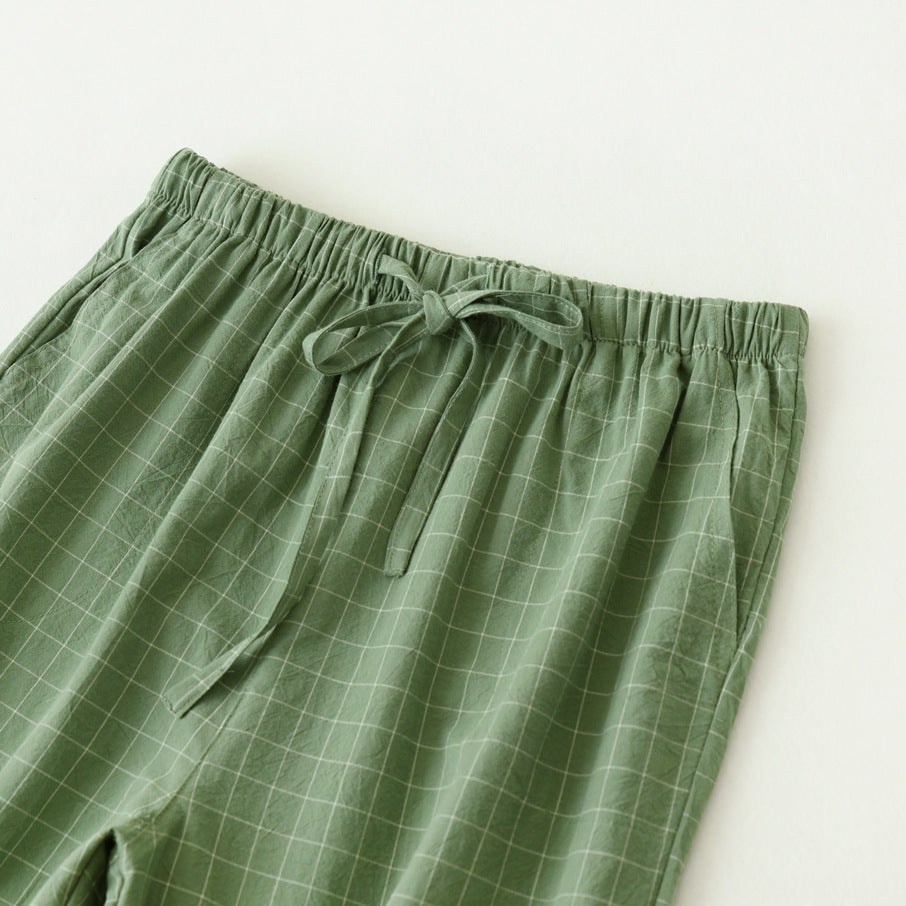 Couple Style Washed Home Pants for Men and Women, Pure Cotton Plaid Pajama Pants, Living Pants, Spring and Autumn Style, Japanese Warehouse Available for Wholesale