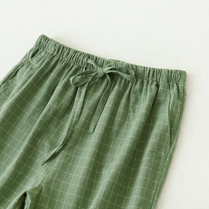 Couple Style Washed Home Pants for Men and Women, Pure Cotton Plaid Pajama Pants, Living Pants, Spring and Autumn Style, Japanese Warehouse Available for Wholesale