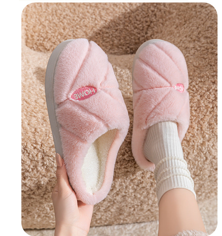 Winter Cotton Slippers for Women, Fleece-Lined, Indoor, Non-Slip, Warm, Thick-Soled, Wear-Resistant, Essential for Home Use, Couple's Cotton Patchwork New Style
