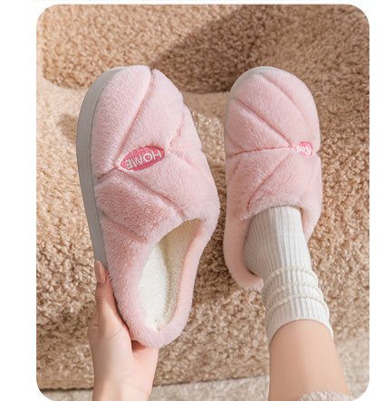 Winter Cotton Slippers for Women, Fleece-Lined, Indoor, Non-Slip, Warm, Thick-Soled, Wear-Resistant, Essential for Home Use, Couple's Cotton Patchwork New Style