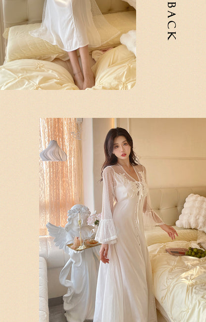 Sexy Pajamas Women's dress Ice Silk French Court with Chest Pad Pure Desire Fairy Nightdress 2025 New Summer