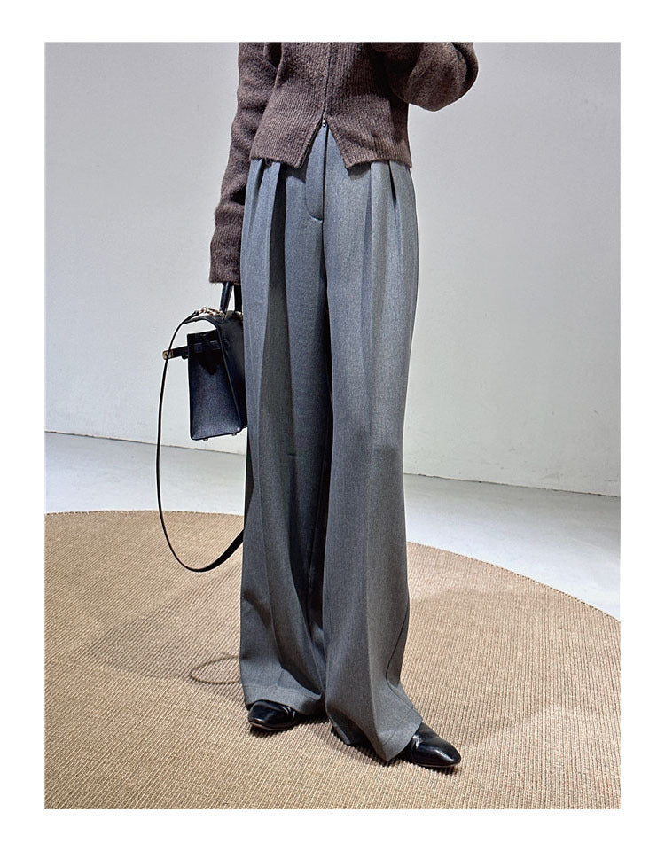Spring and Autumn New Style Old Money Style Brown Coffee Color Suit Pants for Women, Wide-Leg Pants with Drape Effect, Slimming, Extended Length for Tall Individuals, Straight-Leg Pants