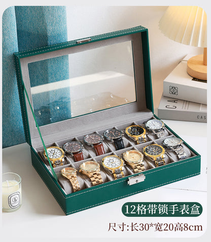 2025 New Leather Watch Box Storage Box with Lock Home Watch Organizer Display Box Mechanical Watch Jewelry Box