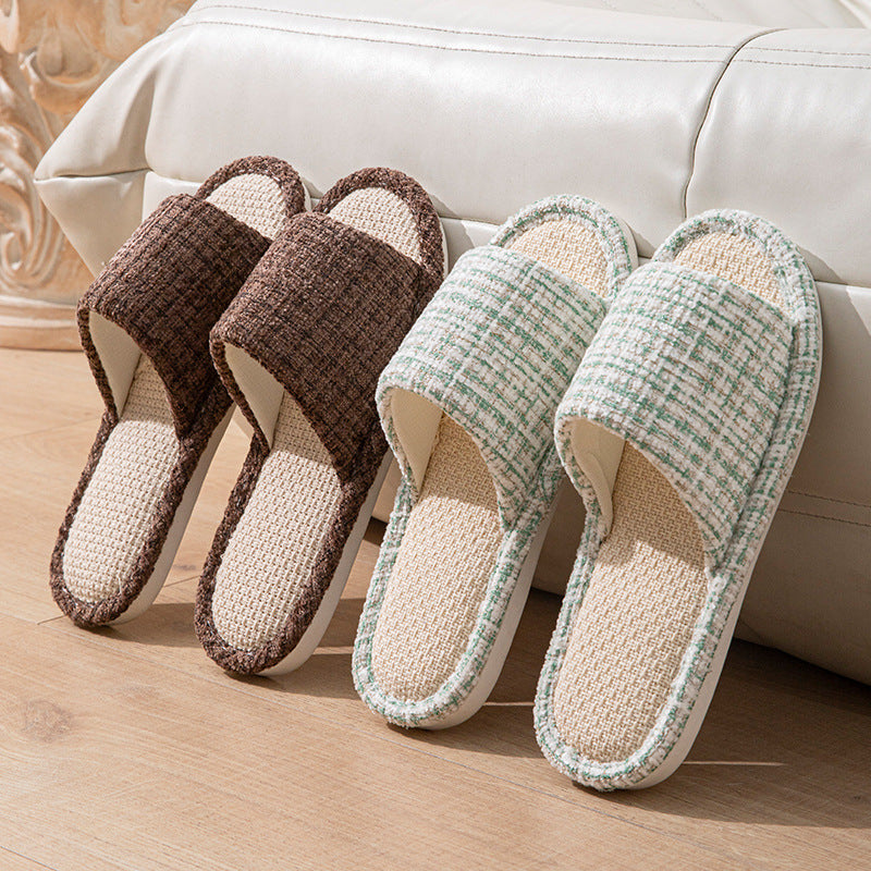 Linen Slippers for Women Spring & Fall Sweat-Absorbent Home Silent Japanese Cotton and Linen Indoor Non-Slip Breathable Slippers for Men All Seasons Wholesale